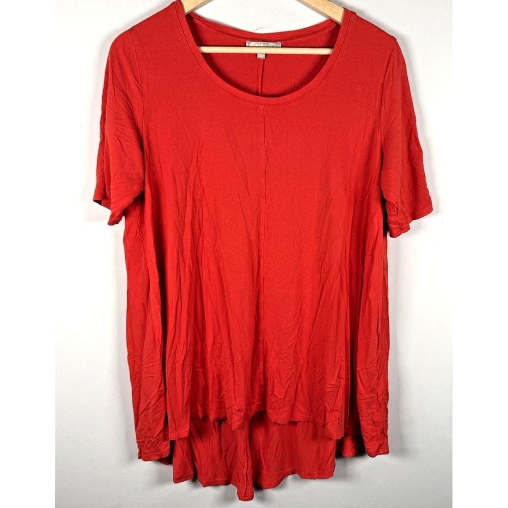 Joan Vass Tunic Top Womens 1X Orange Red Oversized High Low Hem Lagenlook